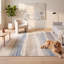 Tapis Jasmine moderne à rayures effet pinceau, bleu, gris et beige, lavable à la machine, antidérapant, à poils courts, pour l'intérieur et l'extérieur, adapté aux animaux domestiques, idéal pour le salon, la chambre, la salle à manger, l'entrée, le couloir ou le bureau.-1494511262