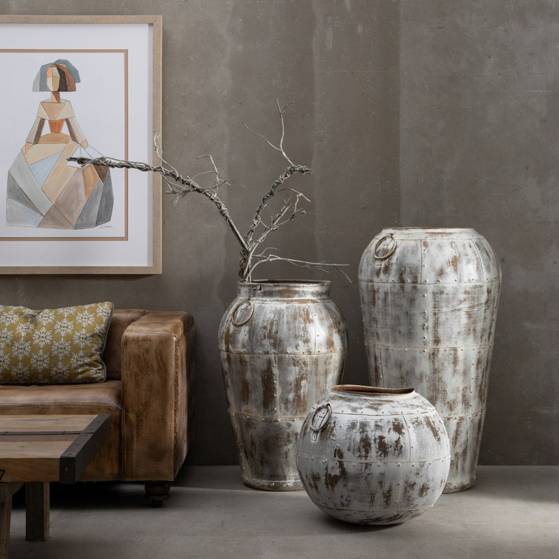 Arnasia Metal Floor Vase, White, 48cm H x 48cm W x 43cm D