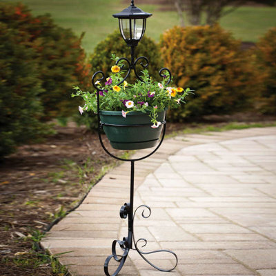 39" Metal Solar Planter Stand with Pot
