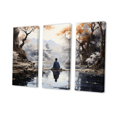 " Gray Buddhism Enlightened Path II " 3 Piece Art Mixed Media Print