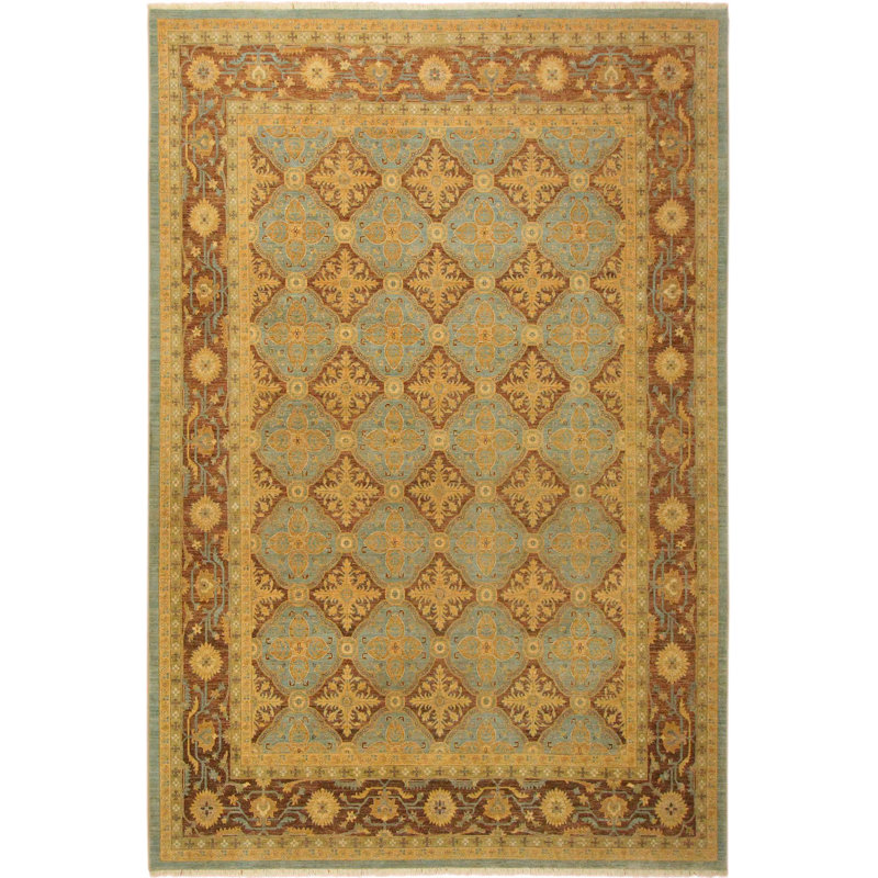Tapis oriental en laine bleu clair / brun 10 pi 4 po x 13 pi 10 po Silke