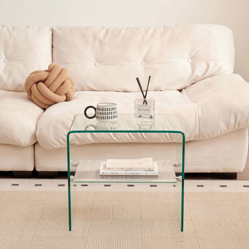 Table de bout et de bout en verre transparent, petite table de bout en verre trempé