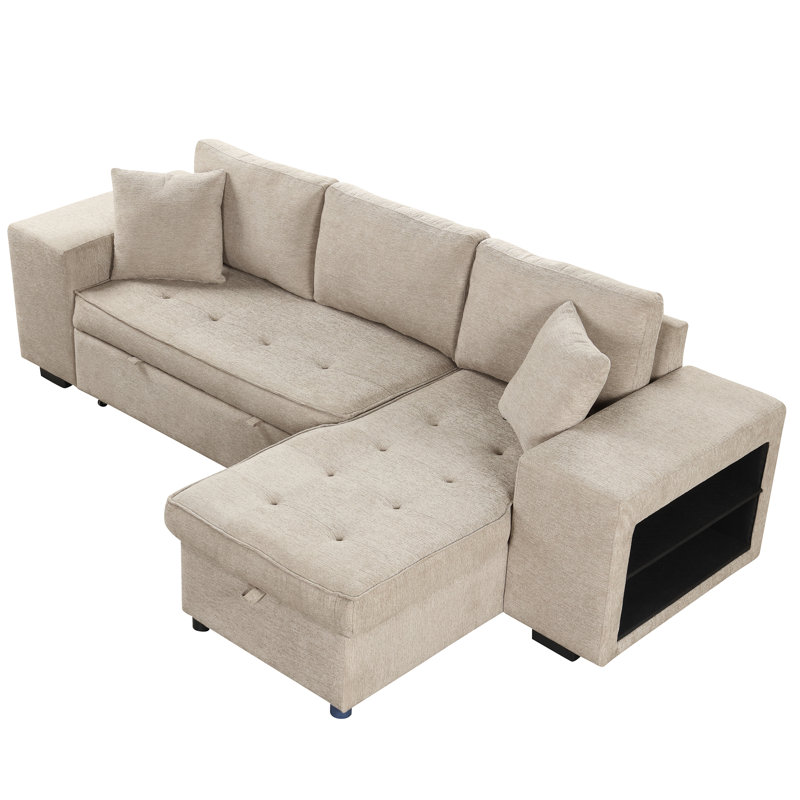 Upholstered Sectional Right Hand Facing, Cream Chenille, Right Hand Facing