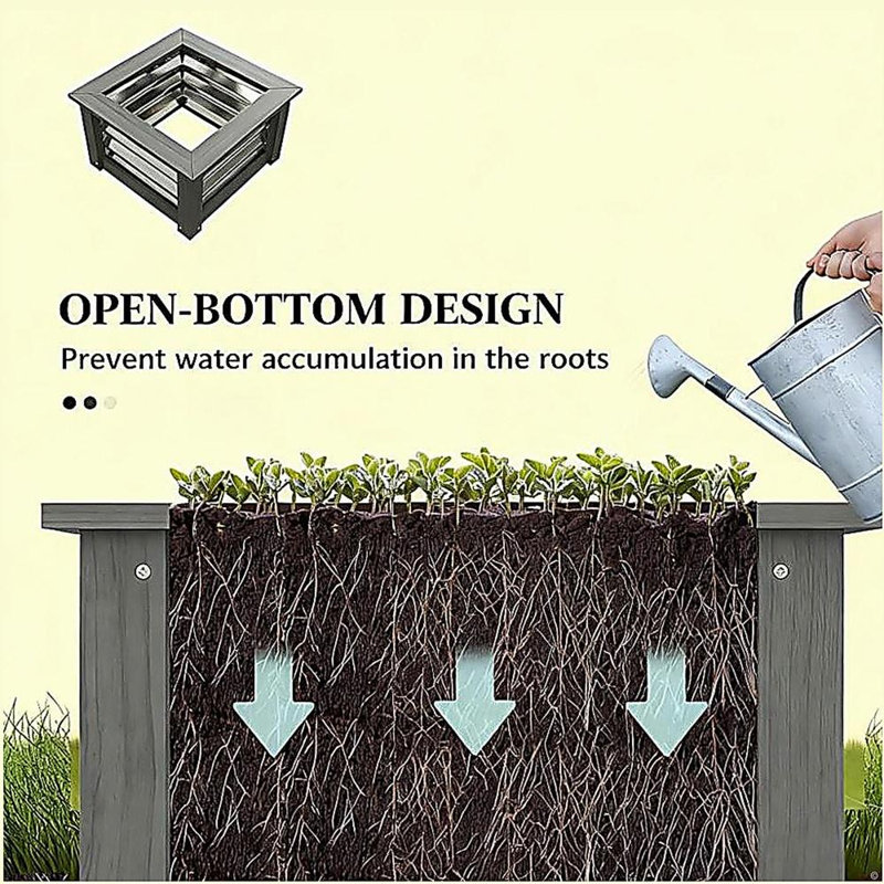 Versatile Raised Garden Bed,Galvanized Planter Box Elevated Garden Bed,Wooden Garden Bed with Trellis, Grey
