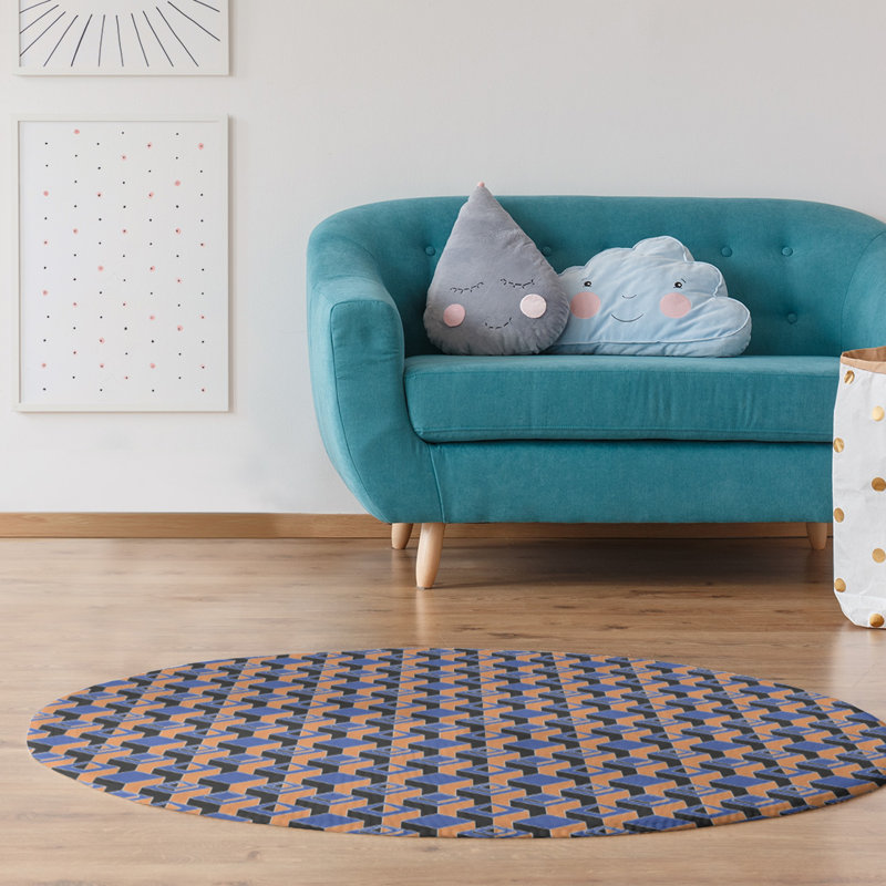 Chenille Geometric Indoor Rug, Round 5'