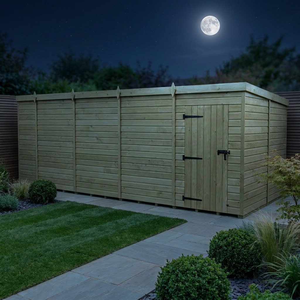 Total Sheds 18ft x 8ft Pent Garden Shed - Single Door - No Windows - Pressure Treated Timber - UK Manufactured