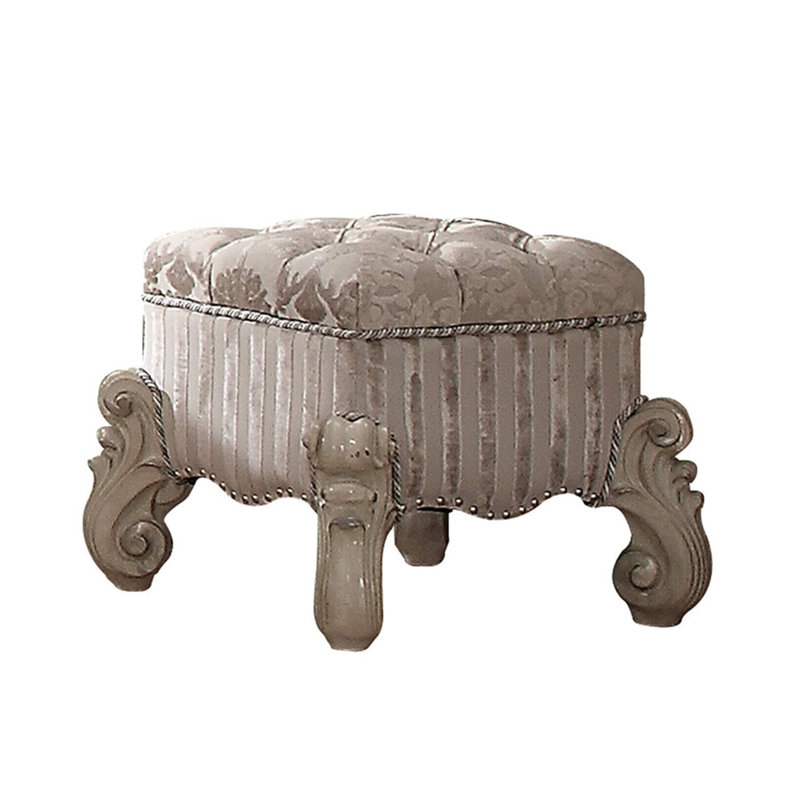 Tabouret de coiffeuse Versailles en platine antique, Blanc os
