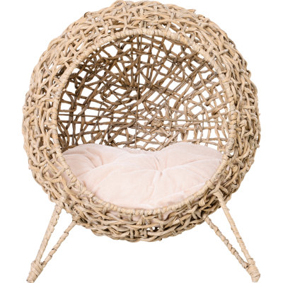 Lit surélevé pour chat, beige avec coussin relaxant et tissé