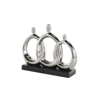 Huzayl Ceramic 3 Figure Family Decorative Silver Sculpture with Black Rectangular Base