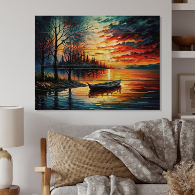 Canoe On The Lake In The Fall Canoe On The Lake In The Fall - Unframed Print on Wood