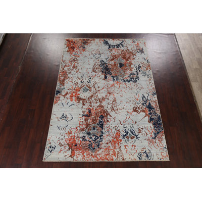 Tapis abstrait en laine / soie à teinture végétale noué à la main 6 pi 8 po x 9 pi 9 po