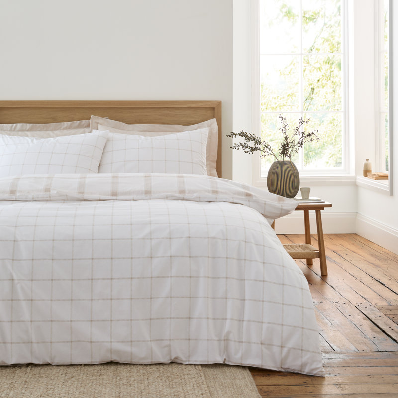Oxton Check 200 Thread Count Cotton Reversible Duvet Cover Set, Single Duvet Cover + 1 Standard Pillowcase