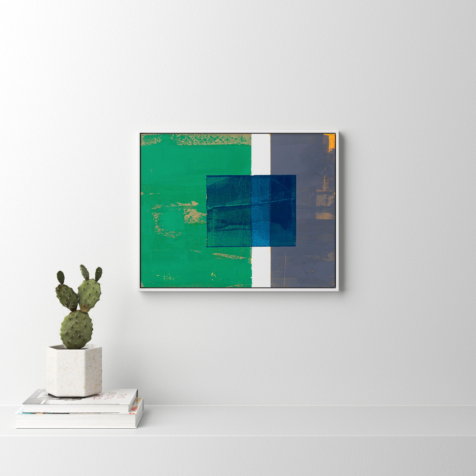 Bold In Blue 1 by Andrea Stokes, White Framed, 40" H x 50" W x 1.25" D