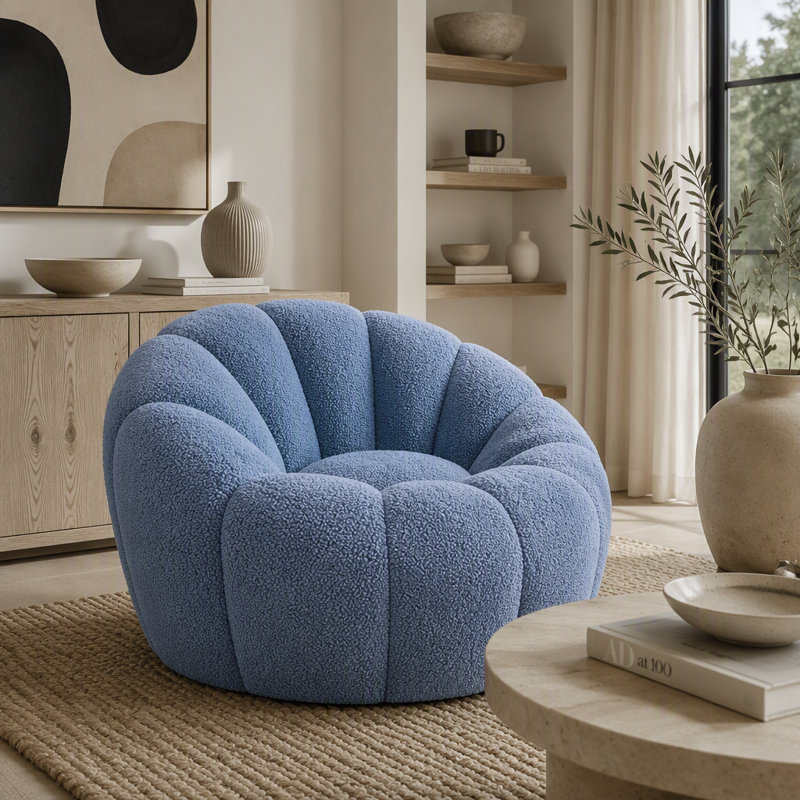 Fauteuil à billes avec repose-pieds, Bleu clair