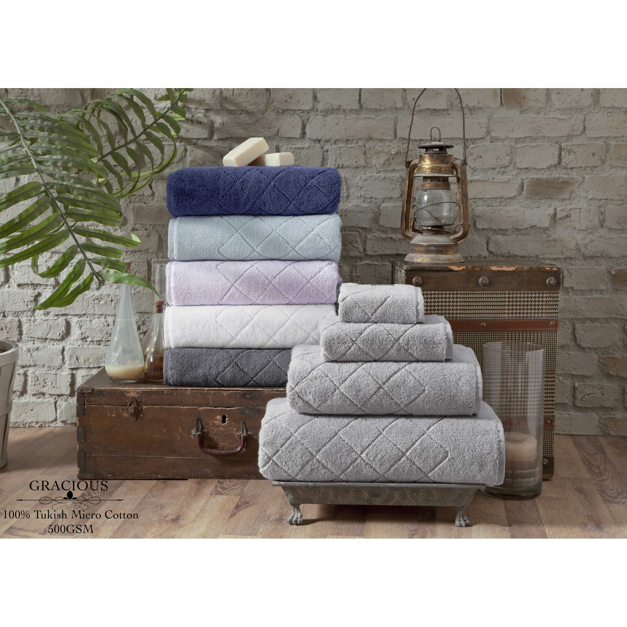 Estevan Geometric Turkish Cotton Wash Towels, Anthracite