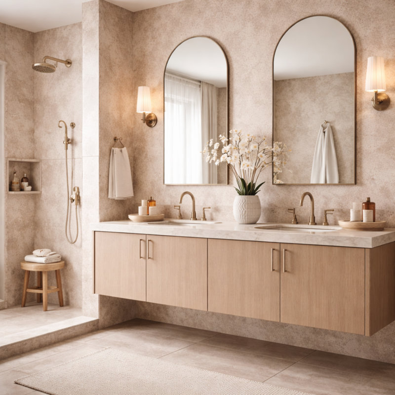  PVC Shower Panel Pack of 3 Concrete Beige Effect Matt Waterproof Bathroom Wall Cladding 2400x1000x10mm