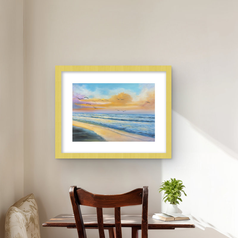 Breathtaking Tropical Sunset - Framed Matted Print, 16" H x 20" W, Gold