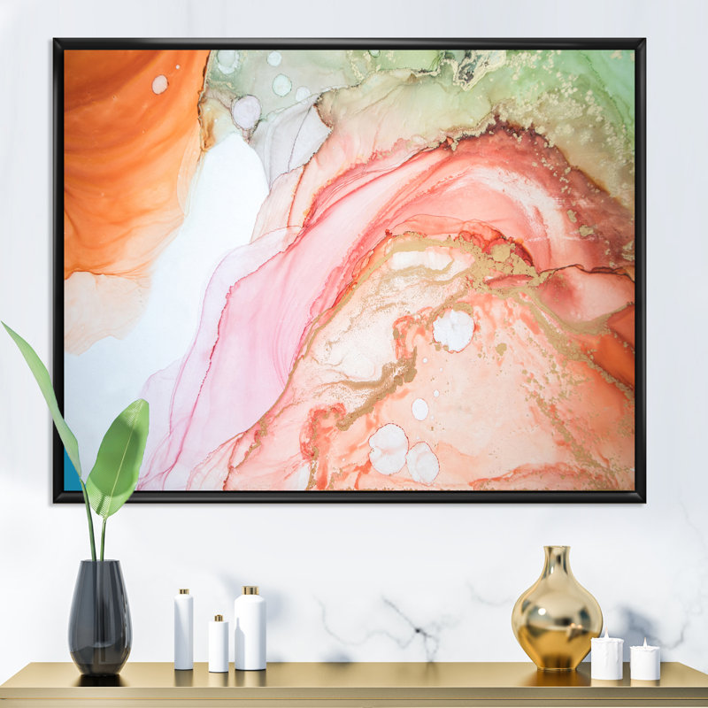 Art mural liquide ondulé en orange et vert - décoration murale moderne en toile, H 8 po x l 12 po x P 1 po