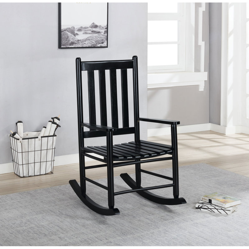 Chaise berçante en bois massif à dossier à lattes Mangassa - noir, Noir, noir, noir, noir