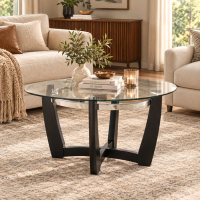 Table basse moderne avec plateau en verre et base en métal de la collection Wexford