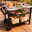 3 chariots de gril noirs avec plateau en acier inoxydable et tablette latérale, table de préparation de barbecue mobile sur roulettes pour la cour arrière, éléments de construction extérieurs, espace de rangement amélioré, mobilité en douceur
