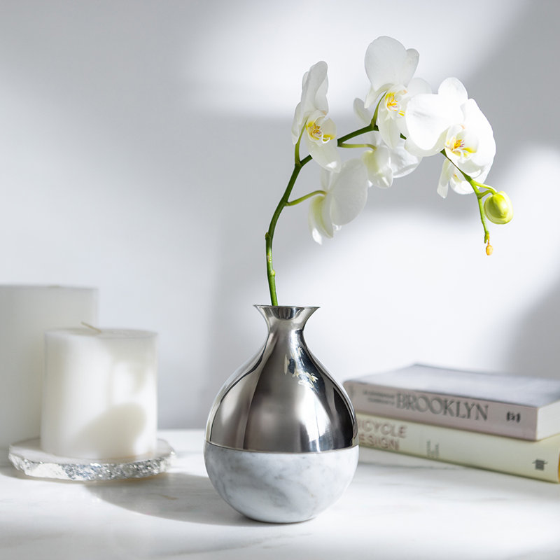 Silver and Carrara Marble Dual Bud Vase