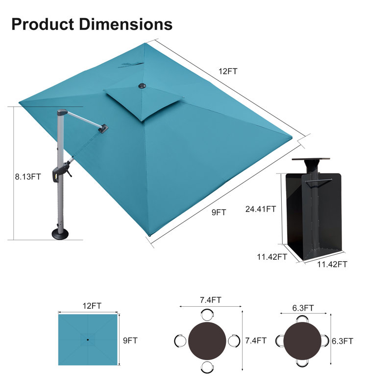 Seroka 12' x 9' Rectangular Umbrella with with Base in Ground, Turquoise