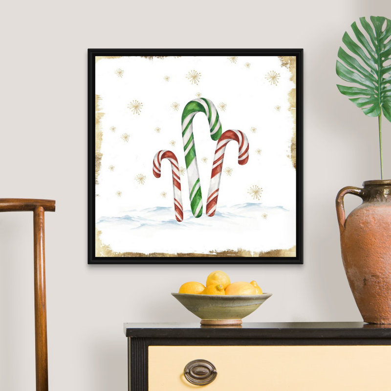 « Snowy Candycanes II », reproduction d’art sur toile, Cadre noir, 32" H x 32" W x 1.75" D