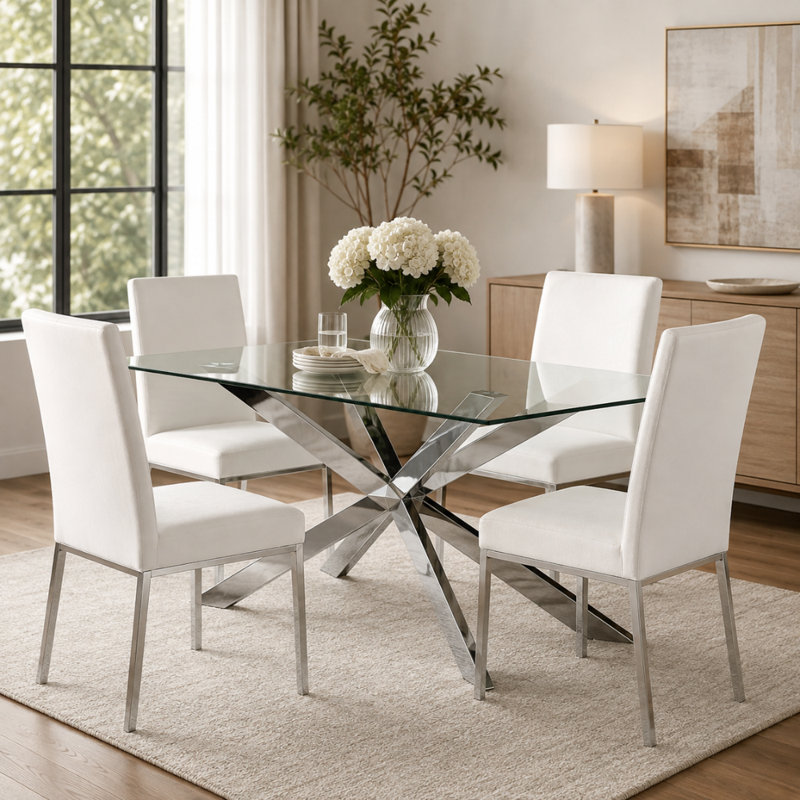 Table de salle à manger Chasta Annum, Argent argent, H 30 po x l 42 po x L 72 po