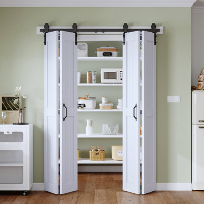 Porte pliante à panneaux en bois manufacturé avec quincaillerie d'installation