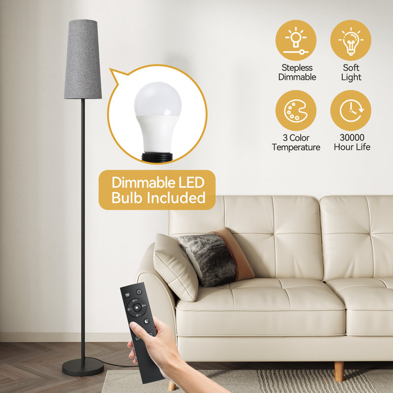 61" Dimmable Traditional Floor Lamp With Remote Control And 12w Bulb Included, Gray