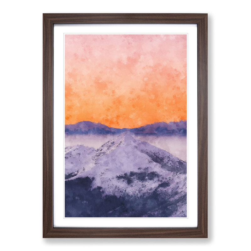 Peach Sky over the Mountain - Picture Frame Graphic Art Print, Walnut Framed, 87cm H x 62cm W x 2cm D
