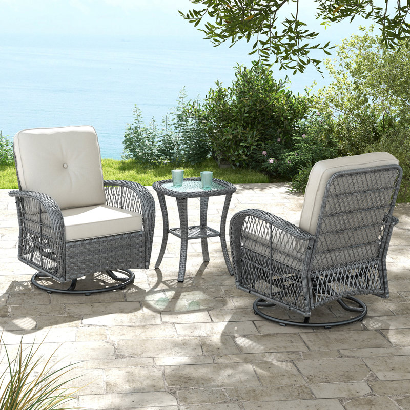 Adalyna Premium All-Weather Wicker 2 - Person Patio Conversation Set with Cushions, Gray