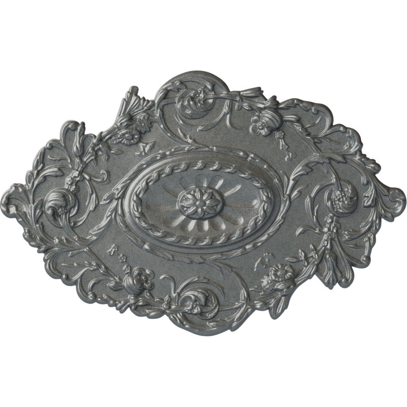 Endurathane Strasbourg Ceiling Medallion, 30 1/2"W x 20"H x 1 1/2"P, Hand-Painted Platinum Finish, Platinum