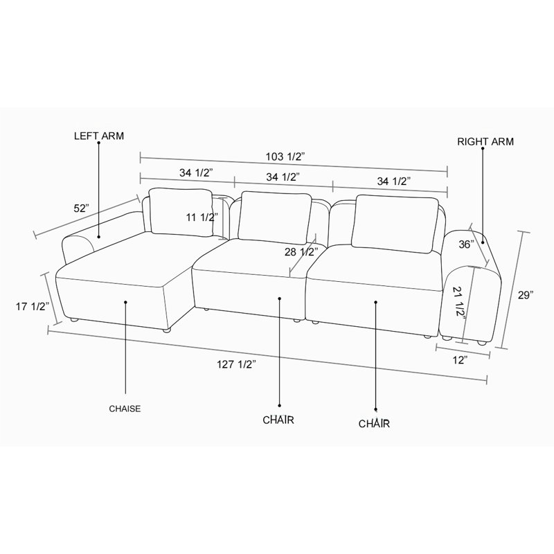 Ensemble de canapé modulaire rembourré 4 pièces Ballyrobert