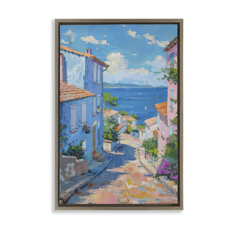 Quiet Seaside Town's Path Floating Frame, design by LSR Design Studio, 25" H x 17" W, Montalcino Elm Floater Frame