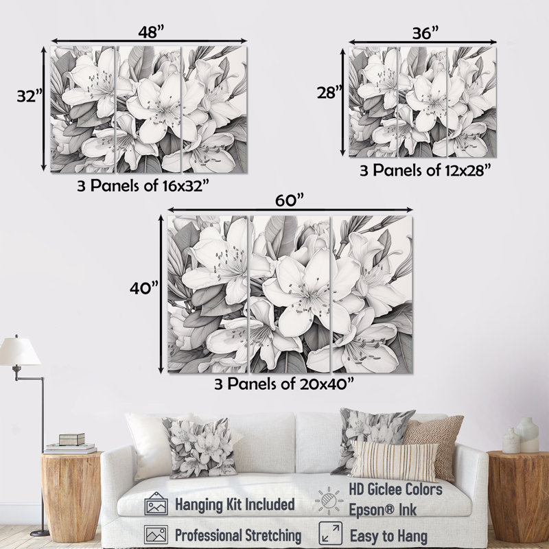 Ensemble de décorations murales rhododendron gris et poème gris II, H 28 po x l 36 po x P 1 po