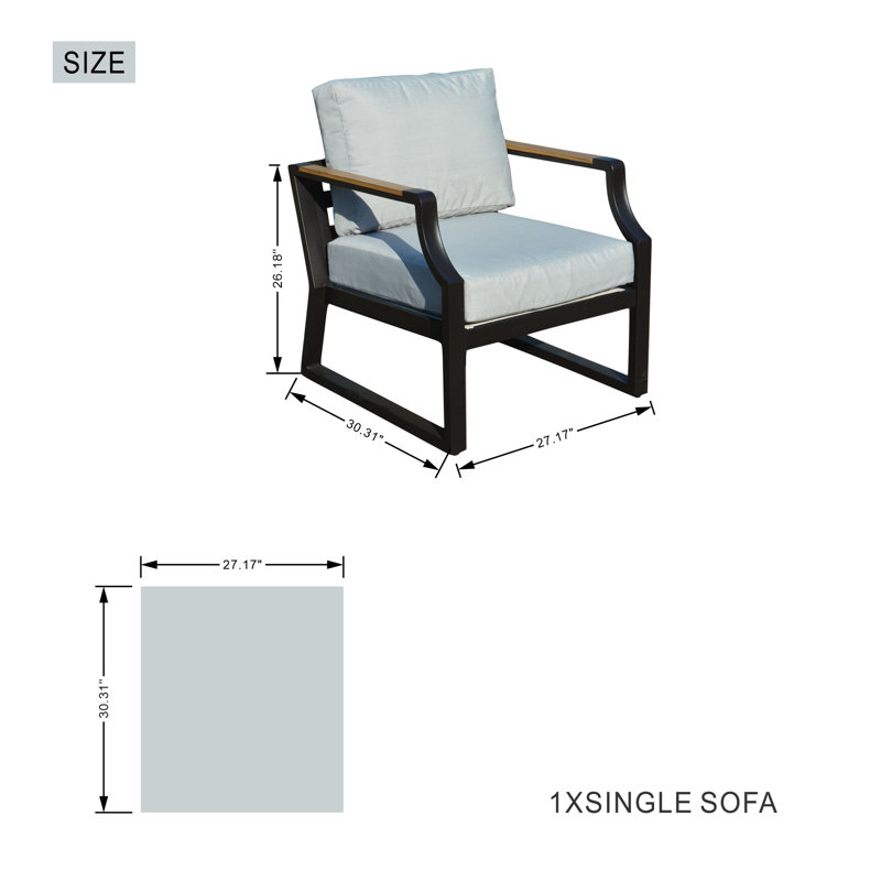 2-piece Outdoor Patio Aluminum Single Chair With Gray Cushions, White
