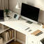 Bureau en coin blanc en L, réversible avec tablette de tiroir, avec douille pour la chambre à coucher et le bureau des jeunes