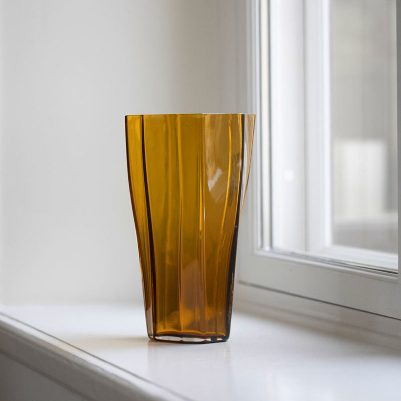 Reed Handmade Glass Table Vase, 11.8" H x 7" W x 7" D, Amber
