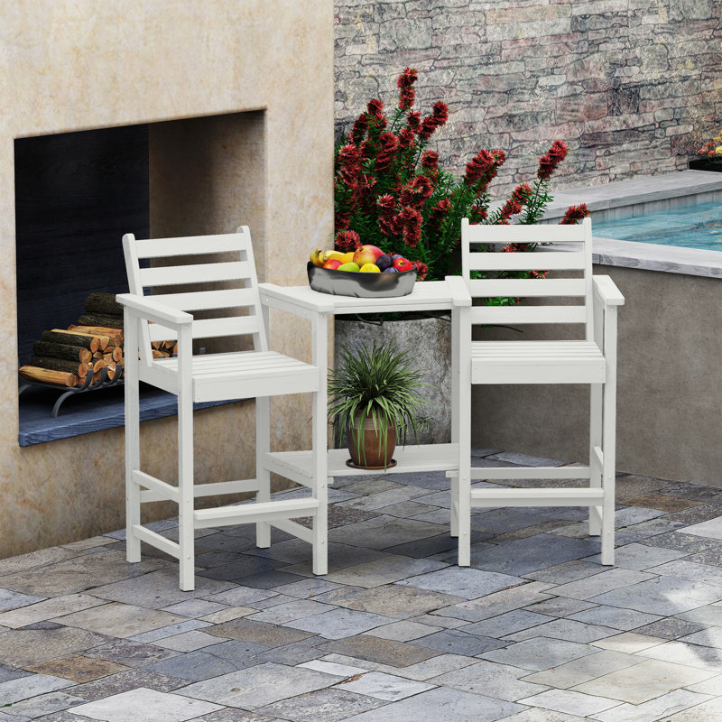 HDPE Tall Adirondack Chair Set with Removable Double Trays (Set of 2), White