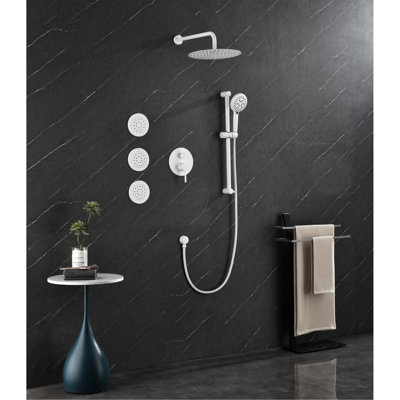 Shower System In White Brass With Head, Hand Shower, Slide Bar, Bodysprays - Wall Mounted Design Collection System: Mount Option