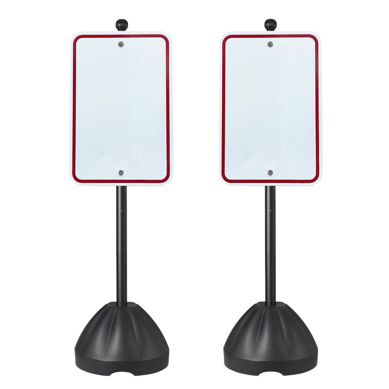 Portable Sign Post 5 ft Sign Stands with Hard Plastic Base, for No Parking Street Signs, Handicap Parking Sign, Movable Sign Stand with Wheels, Hardwares, Heavy-Duty Q235 Steel, Black