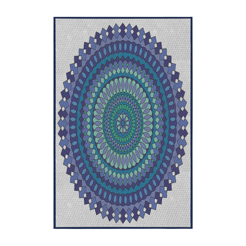 Fabriqué à la machine à partir de laine et de polyester gris/bleu/vert Tapis décoratif, Rectangle 7 pi x 9 pi