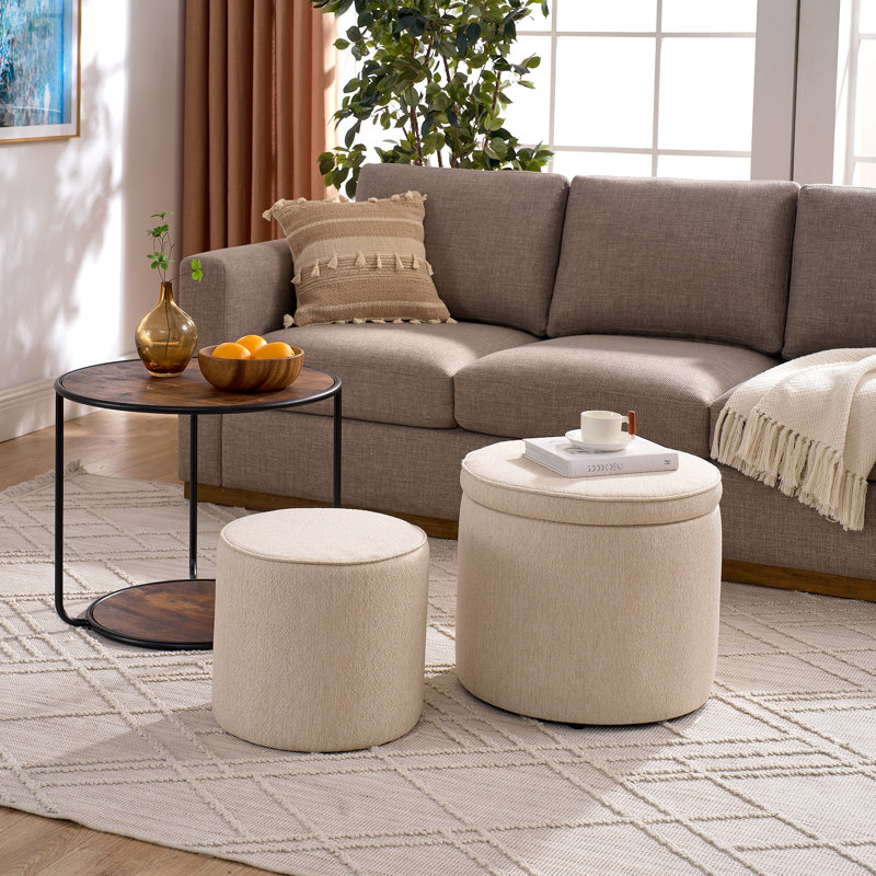 Ensemble de repose-pieds et de table multifonctionnels avec tabouret tambour et rangement Loegan, Beige