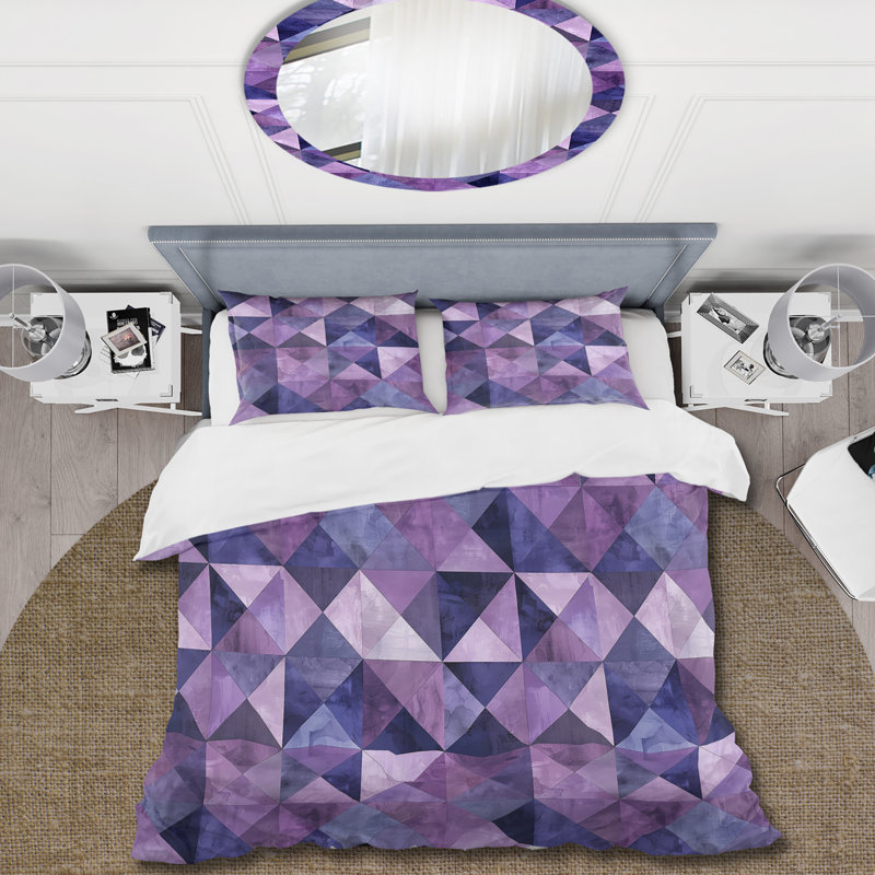 Ensemble de housse de couette mauve Midcentury Triangle, Housse de couette très grand + 2 taies décorativ