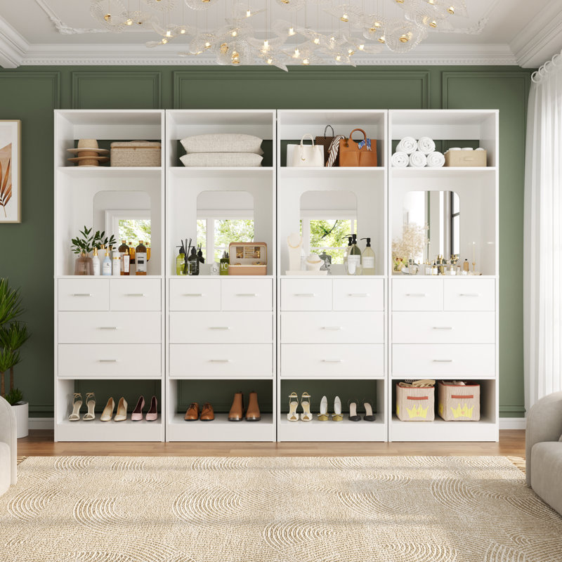 Système d'organisation en bois avec miroirs, Blanc