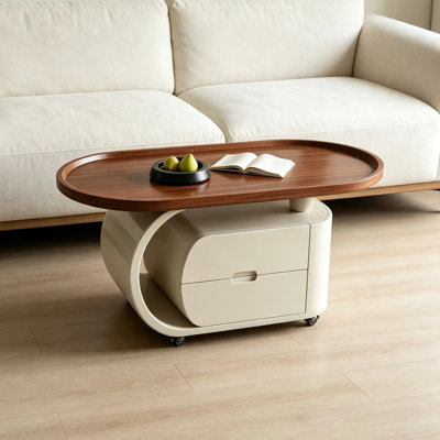 Movable Minimal Coffee Table Drawer Wide Tabletop