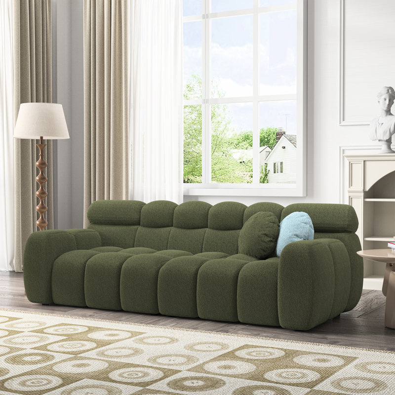 Damesha Upholstered Sofa, Green, 28" H x 87.5" W x 36" D