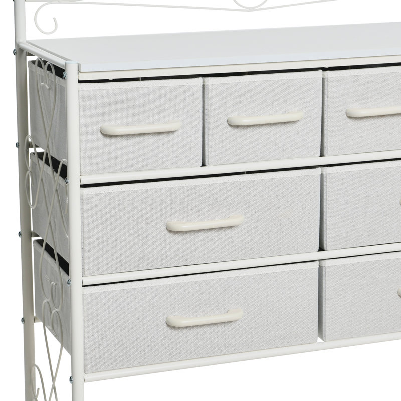 Scandinavian Iron Wood 8-Drawer Sideboard, White